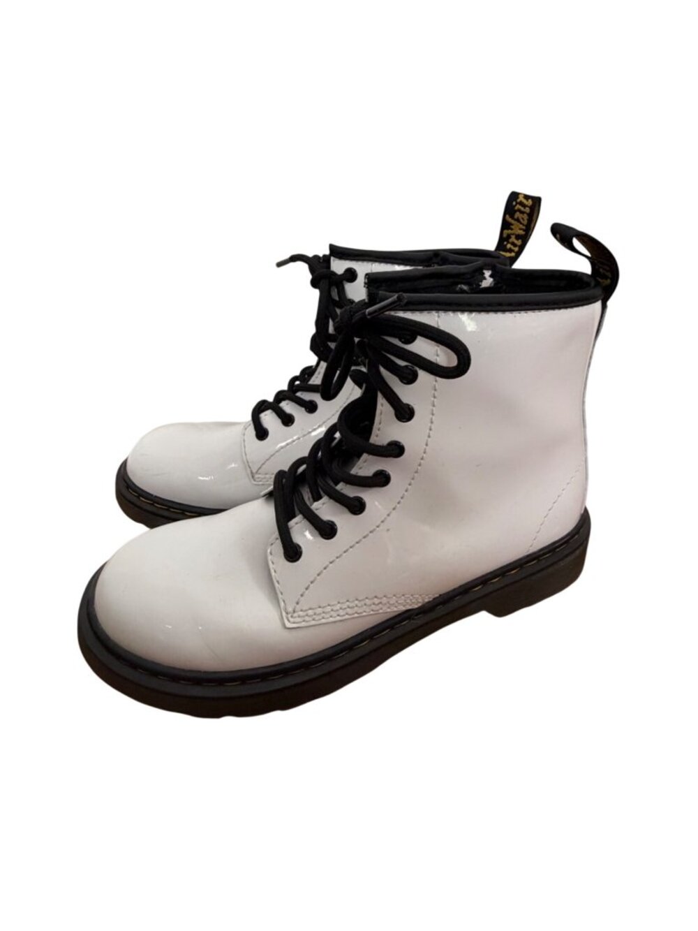 Dr Martens White Patent Leather Combat Boots Womens 5 EU 36 Lace Up Side Zipper
